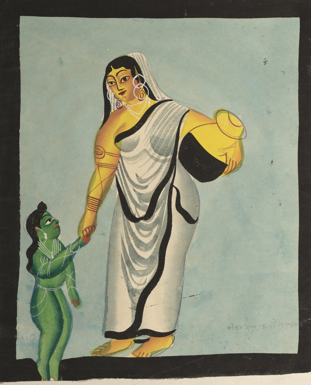 Yasoda tar spädbarnet Krishna på en promenad av Unknown artist