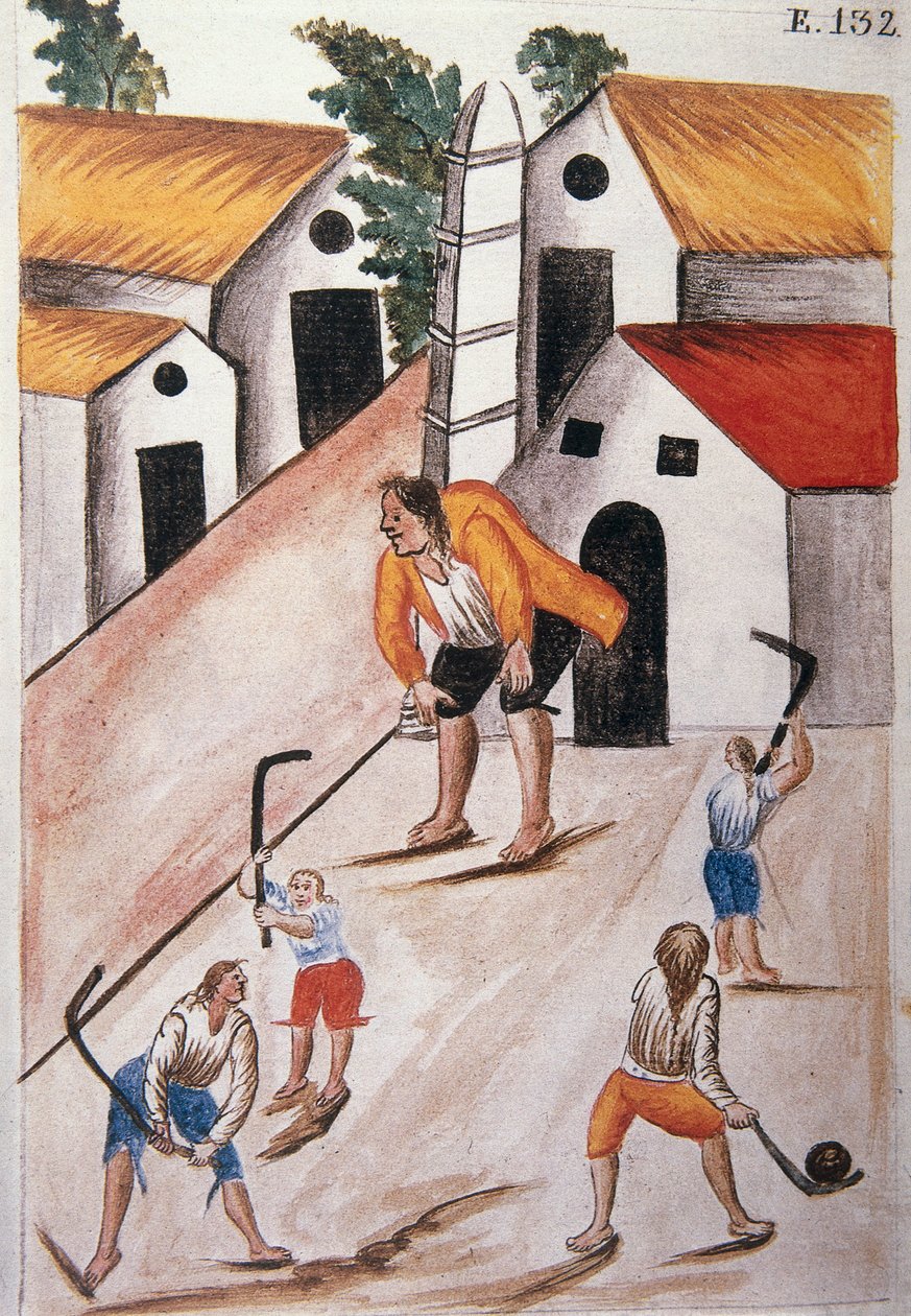Unga indianer som spelar boll, från boken "Trujillo del Peru" eller "Códice Martínez Compañón", av Baltazar Martinez Compañón y Bujanda, biskop av Trujillo (1782-1785) av Unknown artist