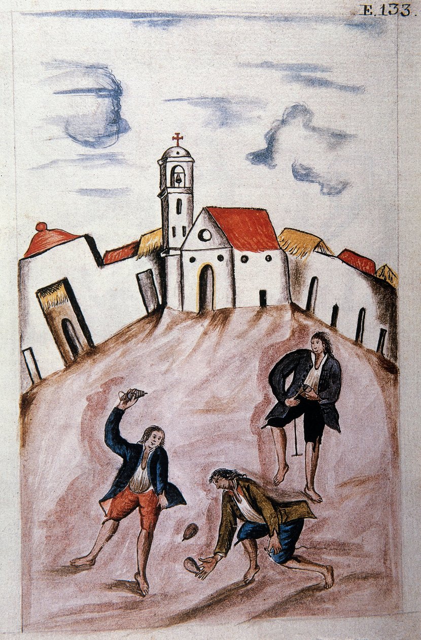 Unga indianer som leker med en snurra, från boken "Trujillo del Peru" eller "Codex Martinez Companion", av Baltazar Martinez Companion och Bujanda, biskop av Trujillo (1782-1785) av Unknown artist