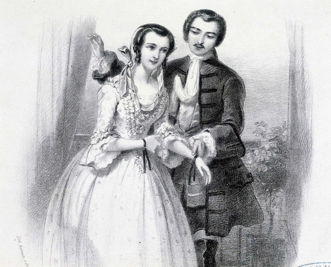 Ung man som uppvaktar en ung kvinna, deb. 1800-talet av Unknown artist