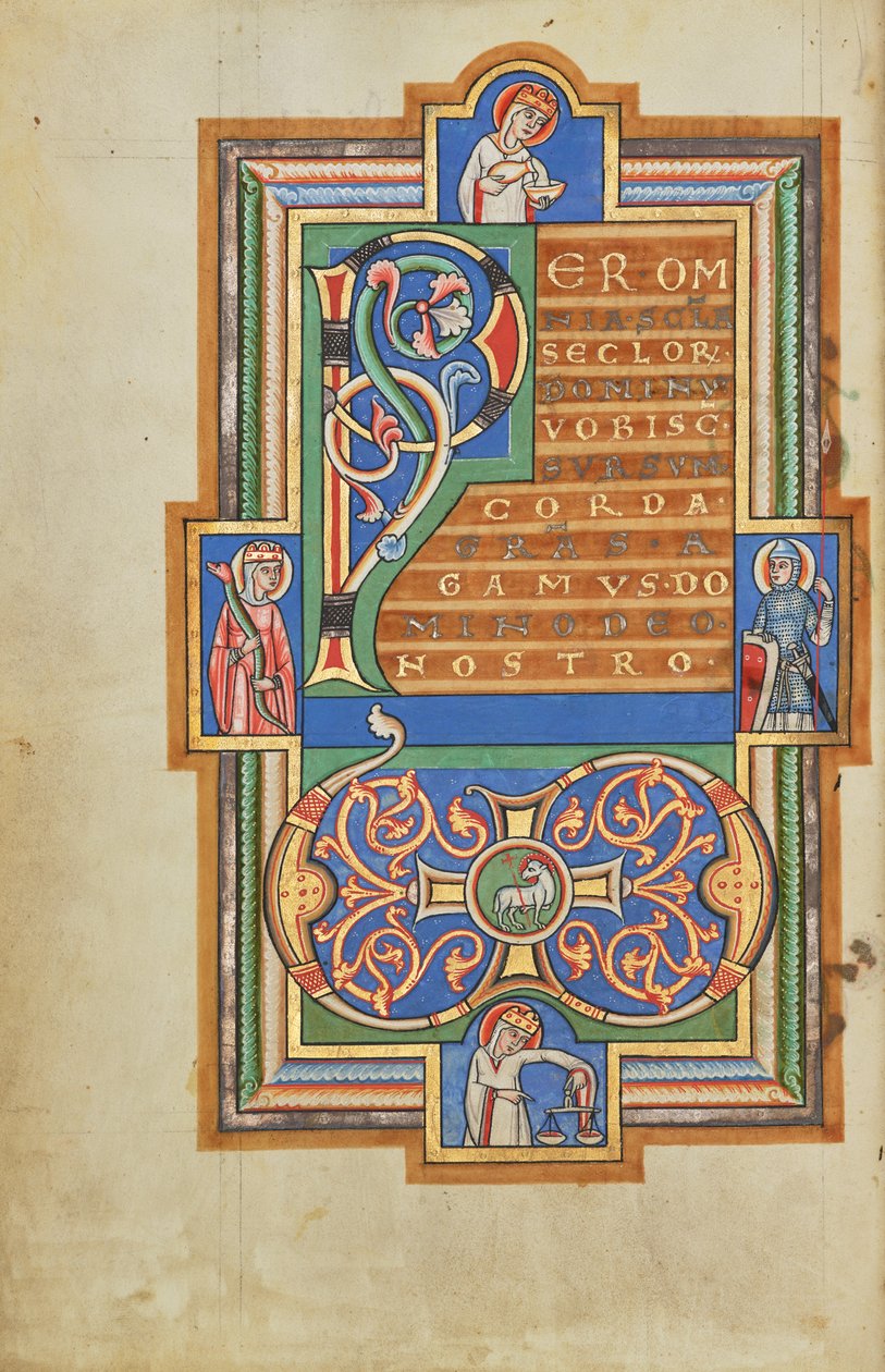 Dekorerad textsida med VD-monogram av Unknown artist/maker