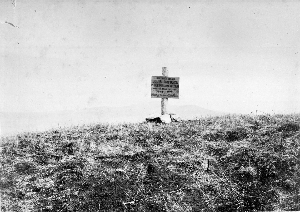 Tavla uppsatt av Royal Scots Fusiliers för att markera platsen där Prince Imperial föll, 1879 av Unknown photographer