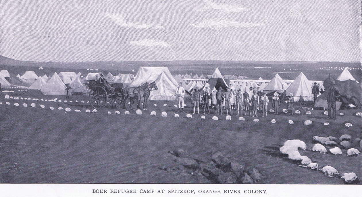 Boers flyktingläger vid Spitzkop, Orange River-kolonin, från After Pretoria: The Guerilla War publicerad av Harmsworth Bros Limited av Unknown photographer