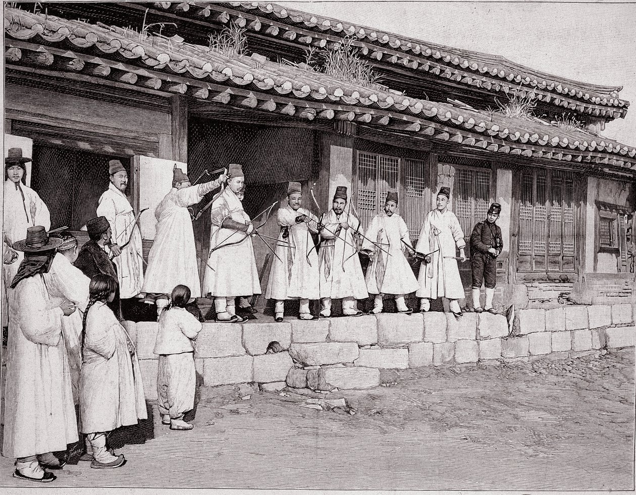 Bågskyttar i det gamla palatset i Seoul, Korea, slutet av 1800-talet av Unknown photographer