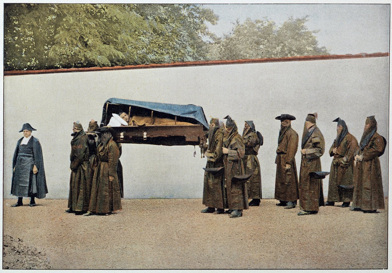 Bröder till en välgörenhetssylt som bär en sjuk person till sjukhuset, Italien, sent 1800-tal. av Unknown photographer