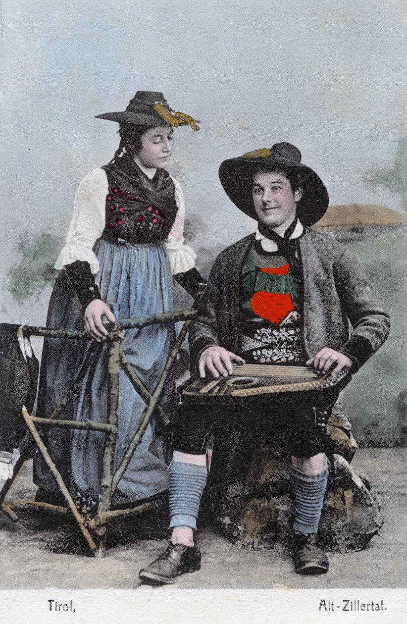 Par i traditionell kostym, Alt - Zillertal, Tyrolen (vykort) av Unknown photographer