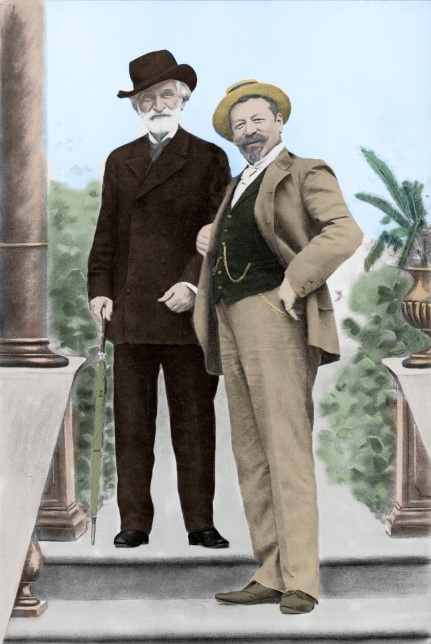 Giuseppe Verdi, italiensk kompositör (1813-1901), och tenoren Francesco Tamagno (1850-1905) i Montecatini i slutet av 1800-talet. av Unknown photographer