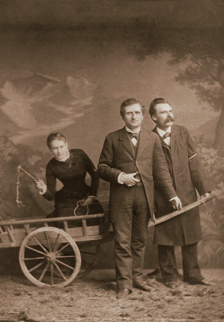 Paul Ree (1849-1901) engelsk filosof - Lou Andreas-Salome (1861-1937) (Andreas Salome) Rysk psykoanalytiker - Friedrich Nietzsche (1844-1900) tysk filosof - maj 1882 (Lucerne, Atelier Jules Bonnet) av Unknown photographer