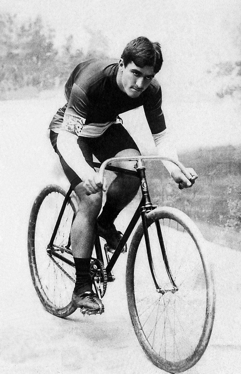 Porträtt av Edmond Jacquelin (1875-1928), fransk cyklist med smeknamnet "Piou-Piou (Piou Piou)". av Unknown photographer