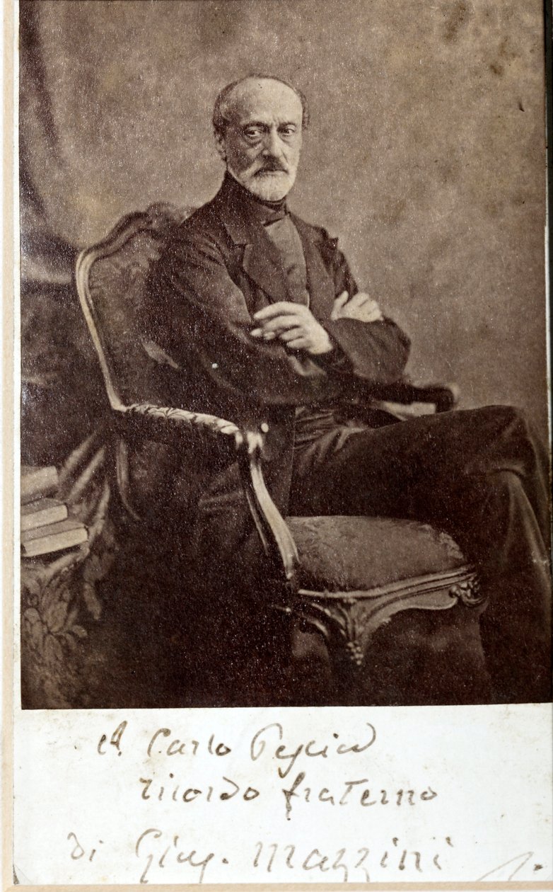Porträtt av Giuseppe Mazzini, med autograf (s/v foto) av Unknown photographer