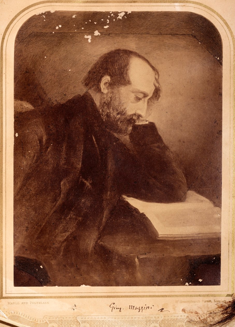 Porträtt av Giuseppe Mazzini, med autograf (s/v foto) av Unknown photographer