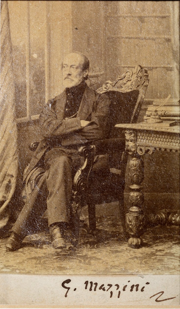 Porträtt av Giuseppe Mazzini, med autograf (s/v foto) av Unknown photographer