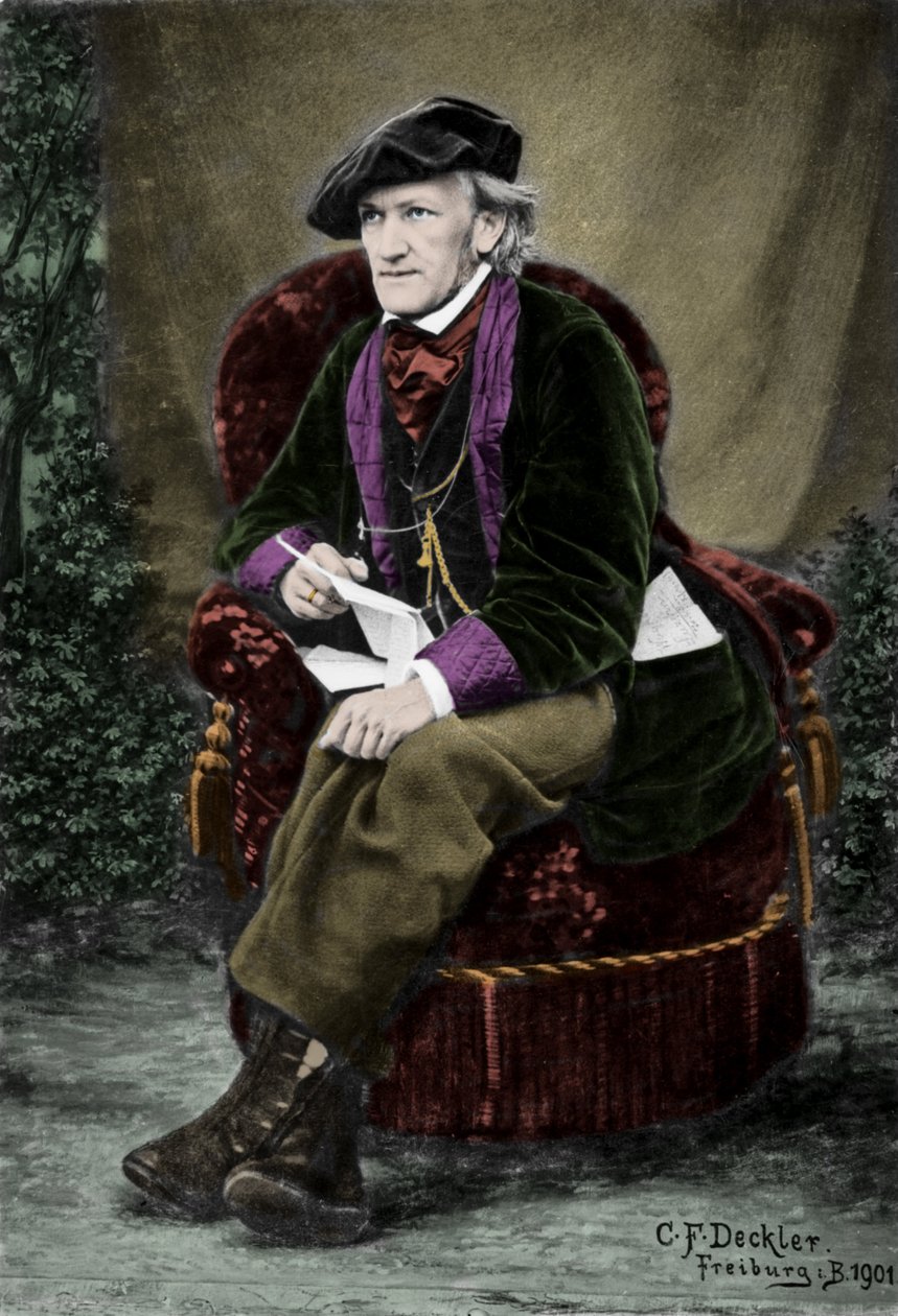 Porträtt av kompositören Richard Wagner (1813-1883) i Villa Tribschen i Luzern, Schweiz. av Unknown photographer
