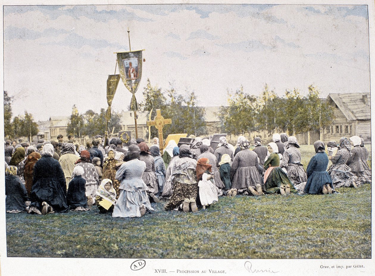 Procession i byn (Ryssland) - fotografi, sent 1800-tal av Unknown photographer