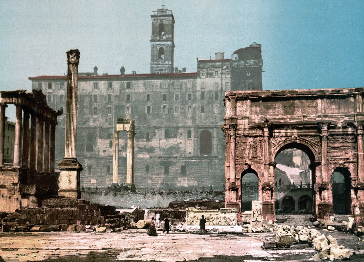 Rom. Saturnus tempel och Settimo Severos båge. Photochrome sd. omkring 1900. av Unknown photographer