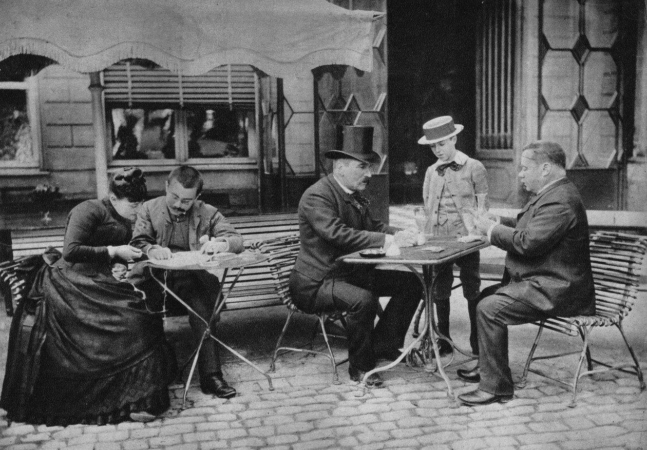 Scen i det dagliga livet, traditionen med "" den heliga timmen""". Fotografi, sent 1800-tal, Paris. Coll. Selva. av Unknown photographer