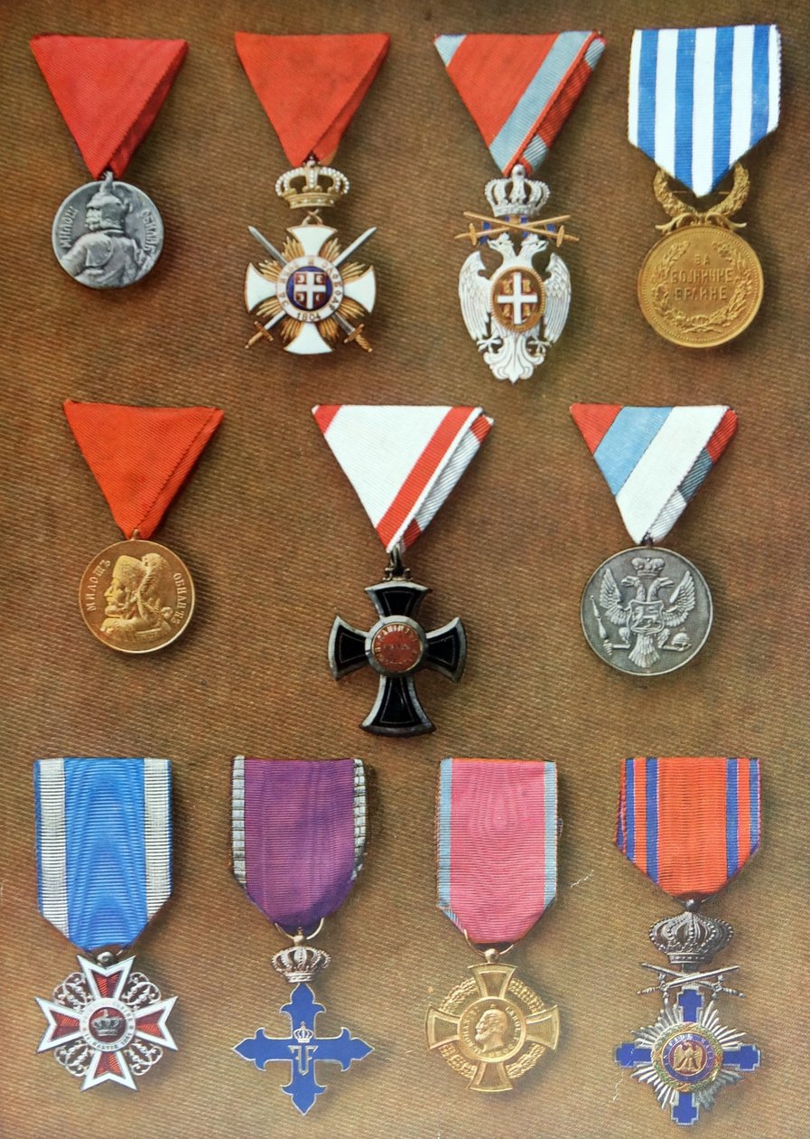 Serbiska och rumänska militära medaljer av Unknown photographer