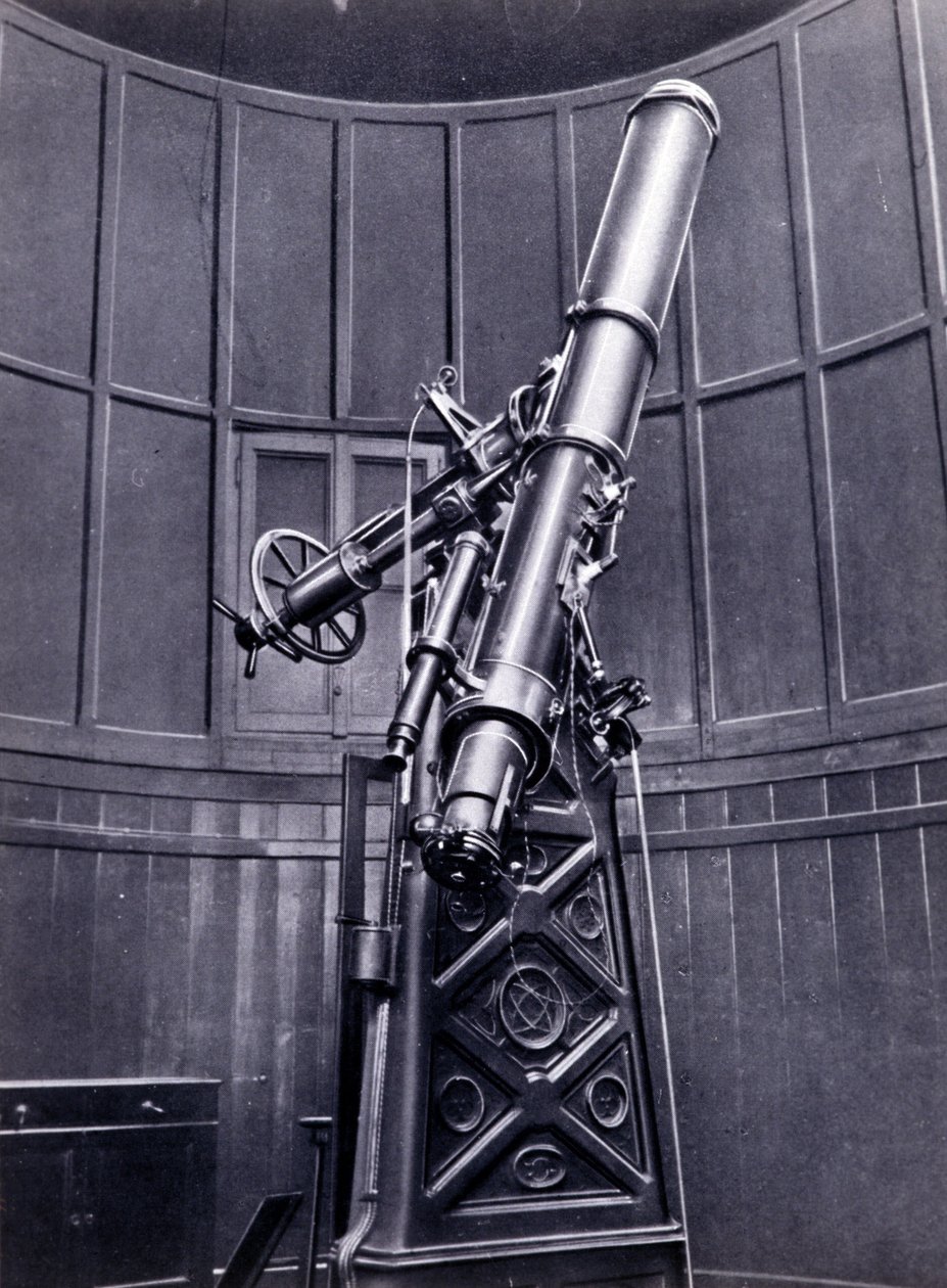 Teleskopet av Giovanni Virginio Schiaparelli (1835-1910) astrofysiker i Brera (Milano). Han observerade rätlinjiga konfigurationer på planeten Mars och kallade dem Marskanalerna (canali). av Unknown photographer