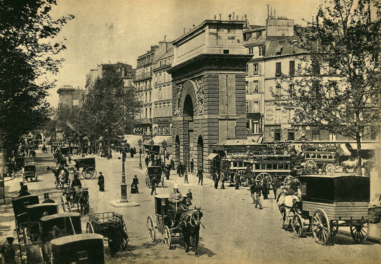 Vy över Porte Saint Denis, i Paris. Fotografi, sent 1800-tal, Paris. Coll. Selva. av Unknown photographer