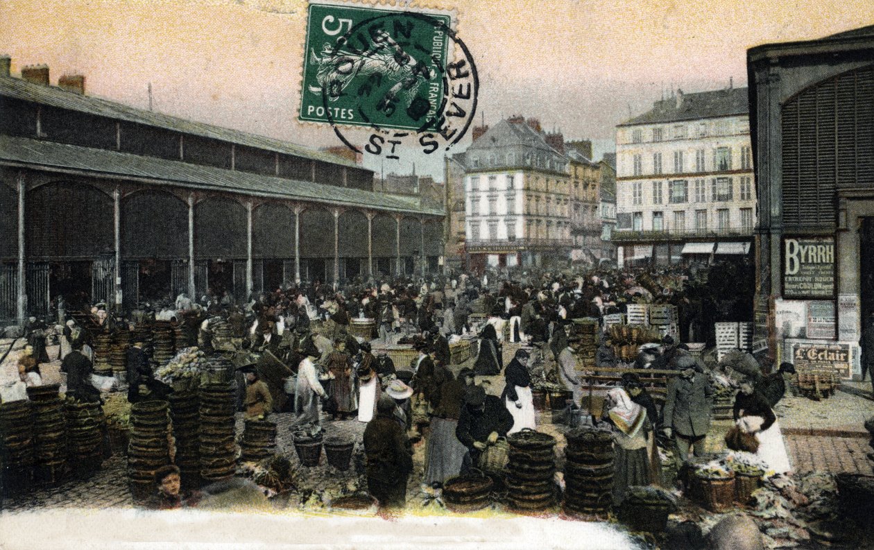 Utsikt över Grand Marche i Rouen, Seine maritime, Normandie (Marknaden i Rouen, Normandie) Vykort från början av 1900-talet av Unknown photographer