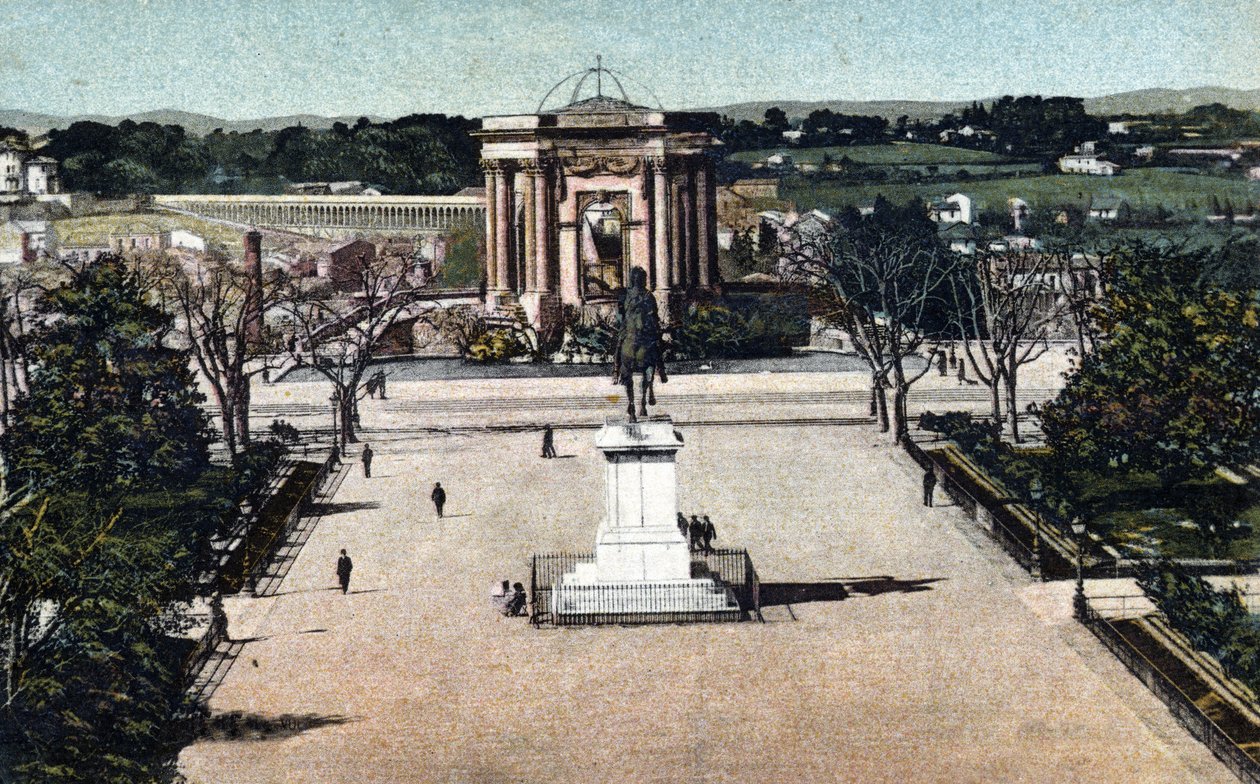 Utsikt över Promenade du Peyrou i Montpellier, Herault 1910 om privat samling av Unknown photographer