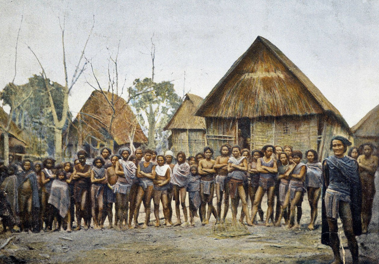 Village Moi och invånarna i Kontai, Annam, ca. 1895, "" Around the World", sent 1800-tal. av Unknown photographer