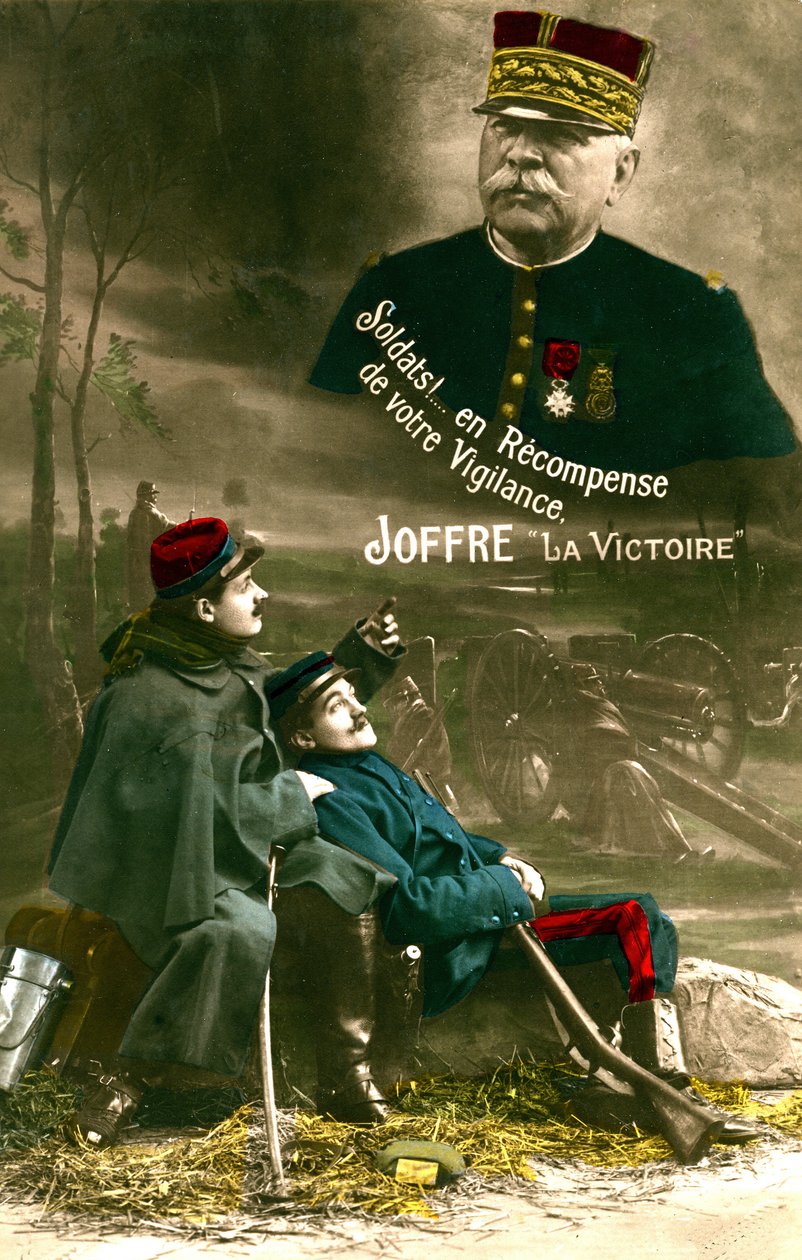 Vykort från första världskriget, Marechal Joseph Joffre talar till "poilus": "Soldater! Som belöning för er vaksamhet, seger." (foto) av Unknown photographer