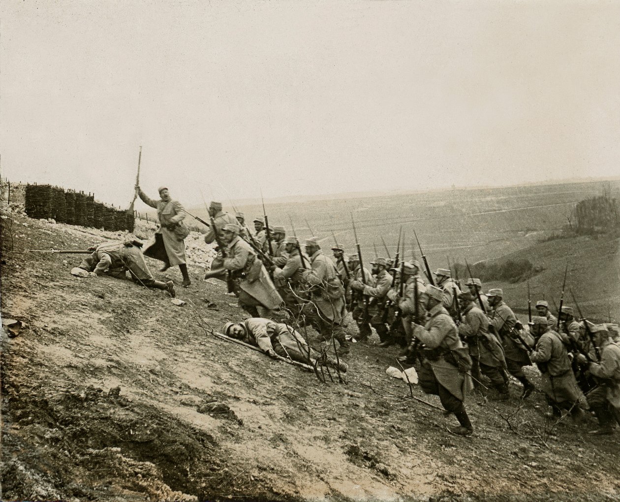 Kriget 14-18 (1914-1918) - Propaganda - Fotografisk stereoskopisk glasplatta LSU (L.S.U. La Stereoscopie Universelle) redigerad 1914: borttagning av Notre-Dame de Lorettes stora sporre (kommunen Ablain-Saint-Nazaire - Ablain Saint Nazaire, Pas-de-Calais av Unknown photographer