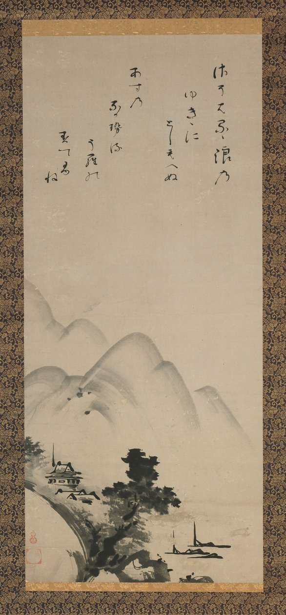 Hängande rulle som föreställer ett landskap, Edo-period, 1600-talet (bläck på papper) av Unkoku Toeki