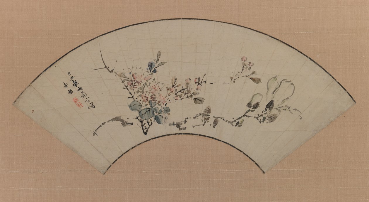 Cherry Blossoms and Manolia, 1829 (bläck & ljus färg på papper) av Uragami Shunkin