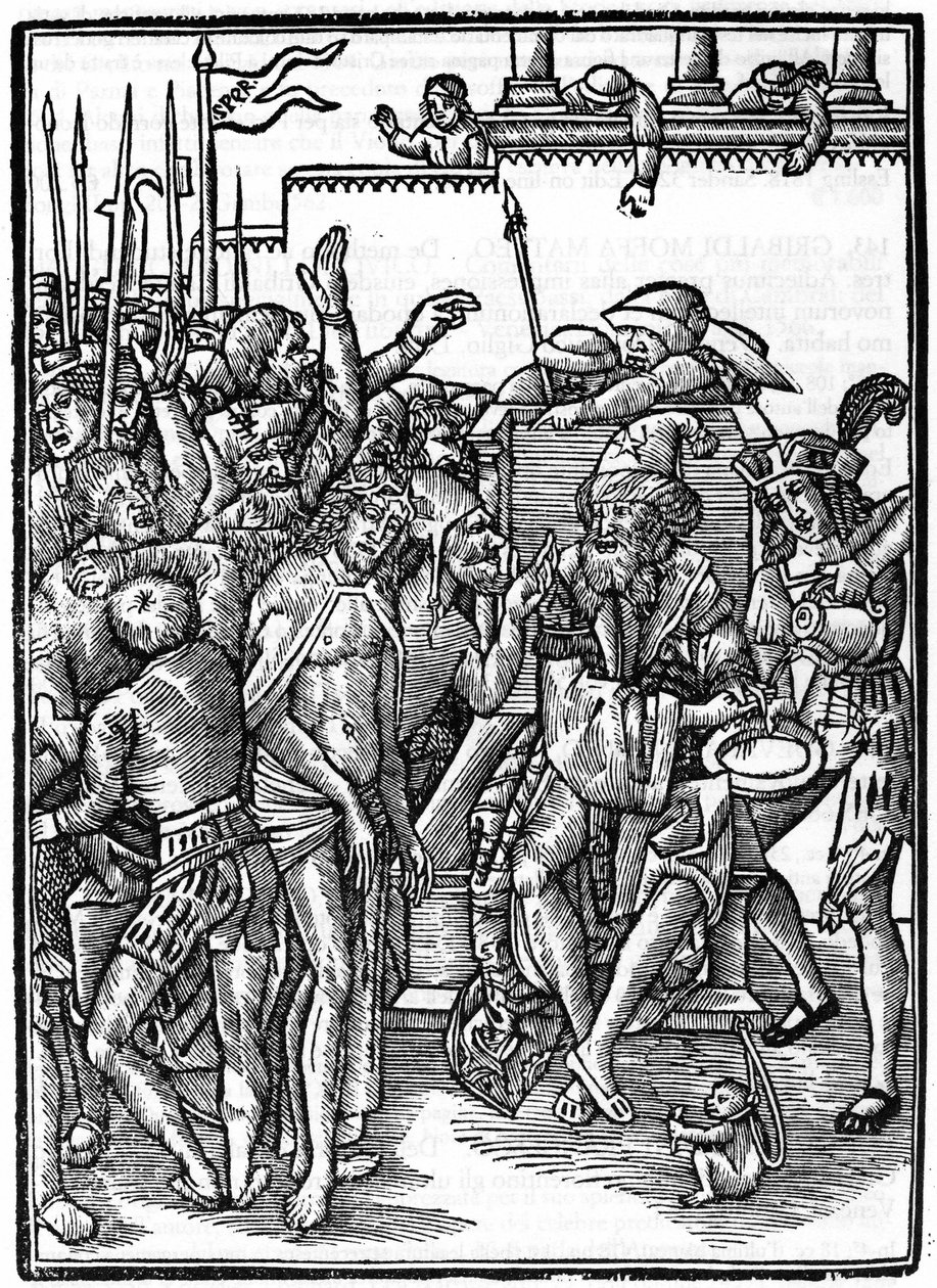 Kristus före Pontius Pilatus (Pontius Pilatius). Xylografi av Urs Graf från 1514. Privat samling. Milano. av Urs  Graf