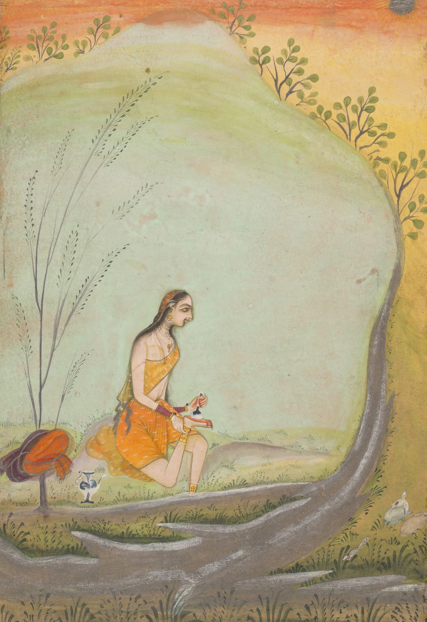 En dam som applicerar Henna på sin fot, ca. 1720-30. av Ustad Mohamed
