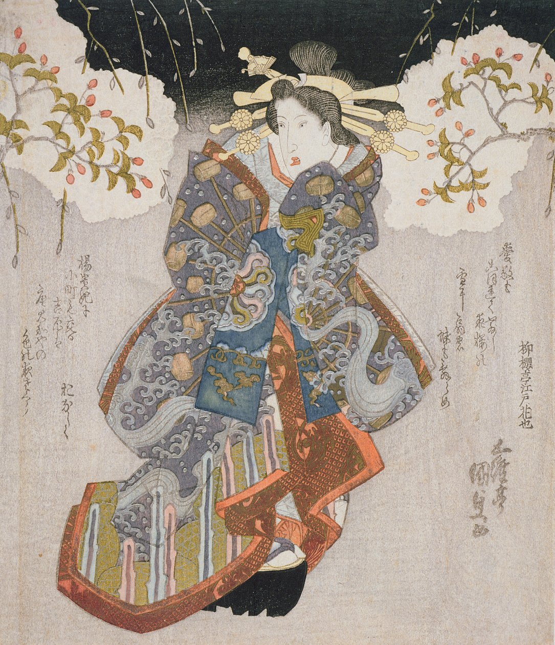 Iwai Kumesaburo II som kurtisan, ca 1830 (färgat träblock) av Utagawa Kunisada