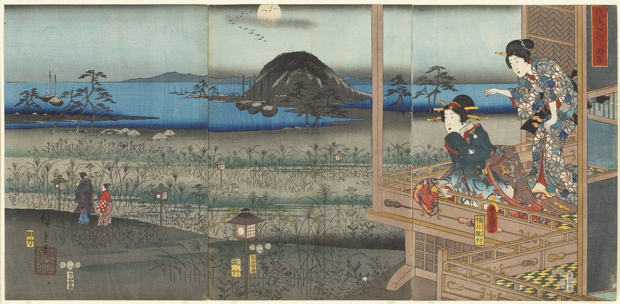 Akashis scen, april 1853 av Utagawa Kunisada