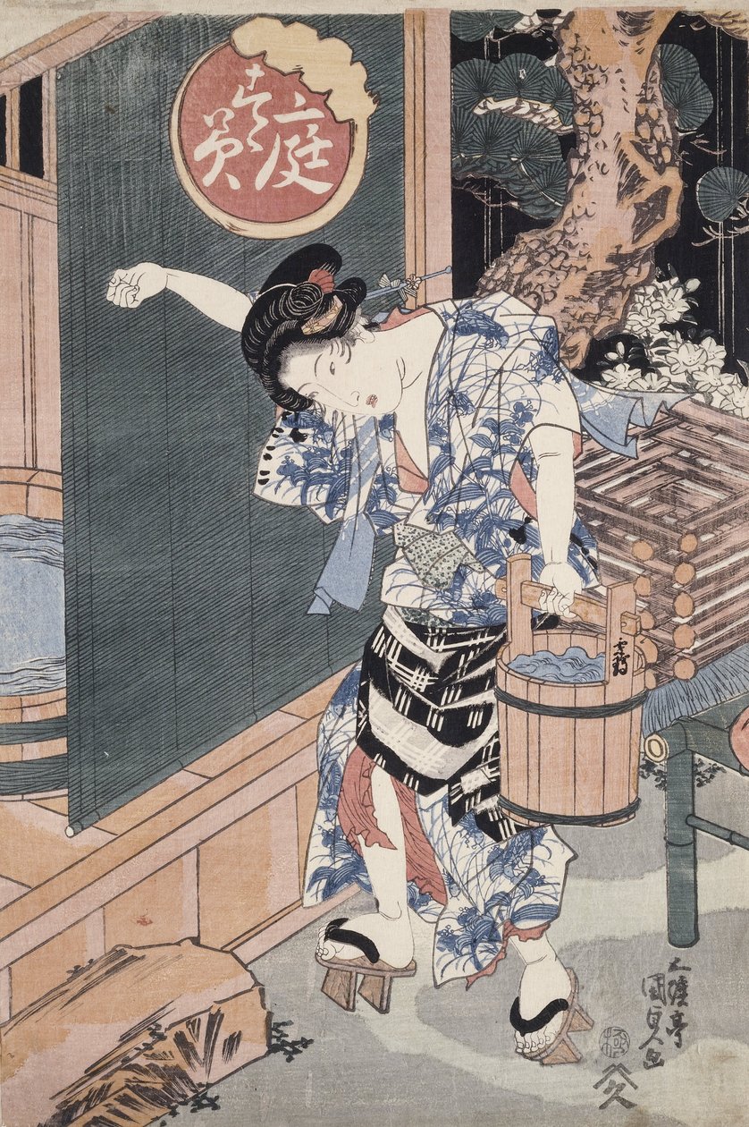 The garden bathtub av Utagawa Kunisada