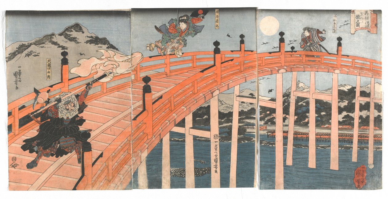Gojo-bron, Edo-period, ca 1839 (träblock i färg) av Utagawa Kuniyoshi