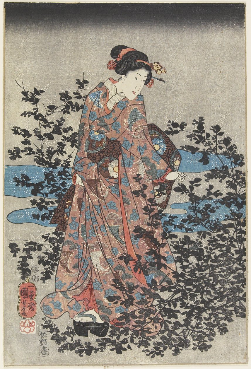 Nattscen med en skönhet och klöver, 1847-1852 av Utagawa Kuniyoshi