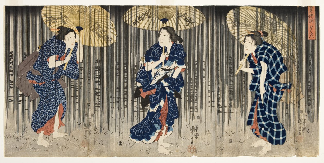 Plötslig dusch på sommaren, ca 1849-51 (träblock) av Utagawa Kuniyoshi