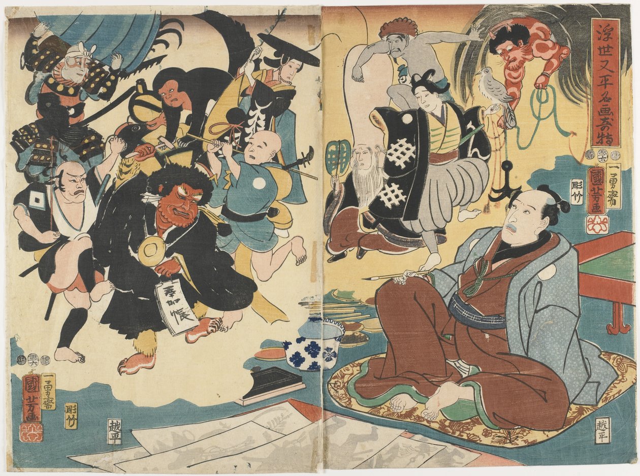 Miraklet av berömda målningar av Ukiyo Matahei, juni 1853 av Utagawa Kuniyoshi