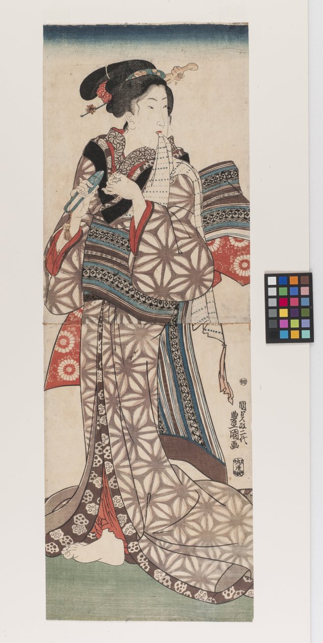 Kvinna som klipper naglarna, ca 1845 (genom signatur; se Curator Notes) (träsnitt i färg) av Utagawa (1786 1865) Kunisada