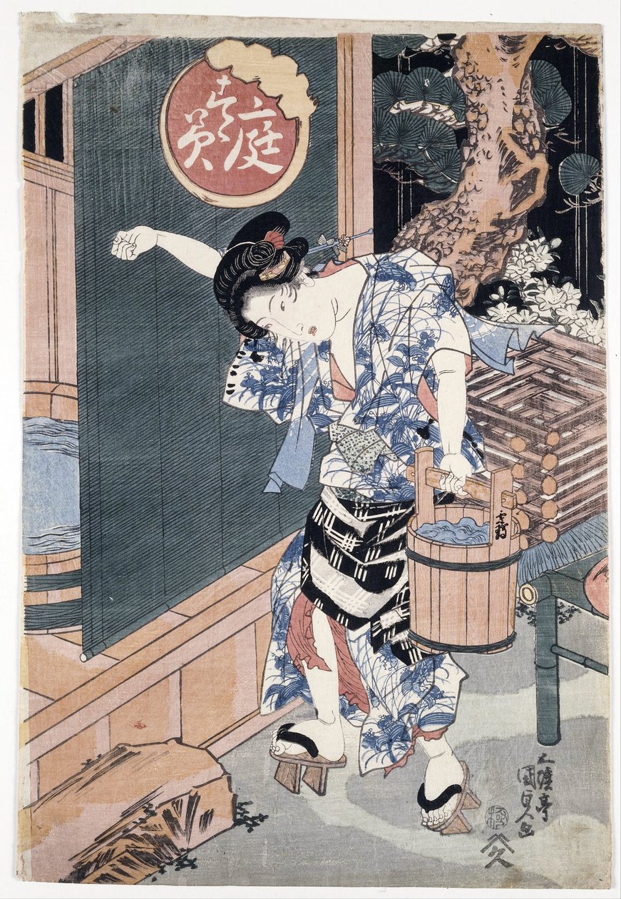 Trädgårdsbadkaret av Kunisada (Toyokuni III), Utagawa (1786-1865) av Utagawa Kunisada