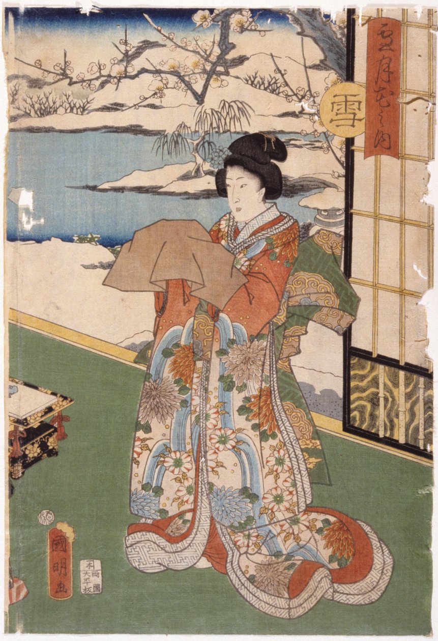 Snow (träblock i färg) av Utagawa (1835 1888) Kuniaki