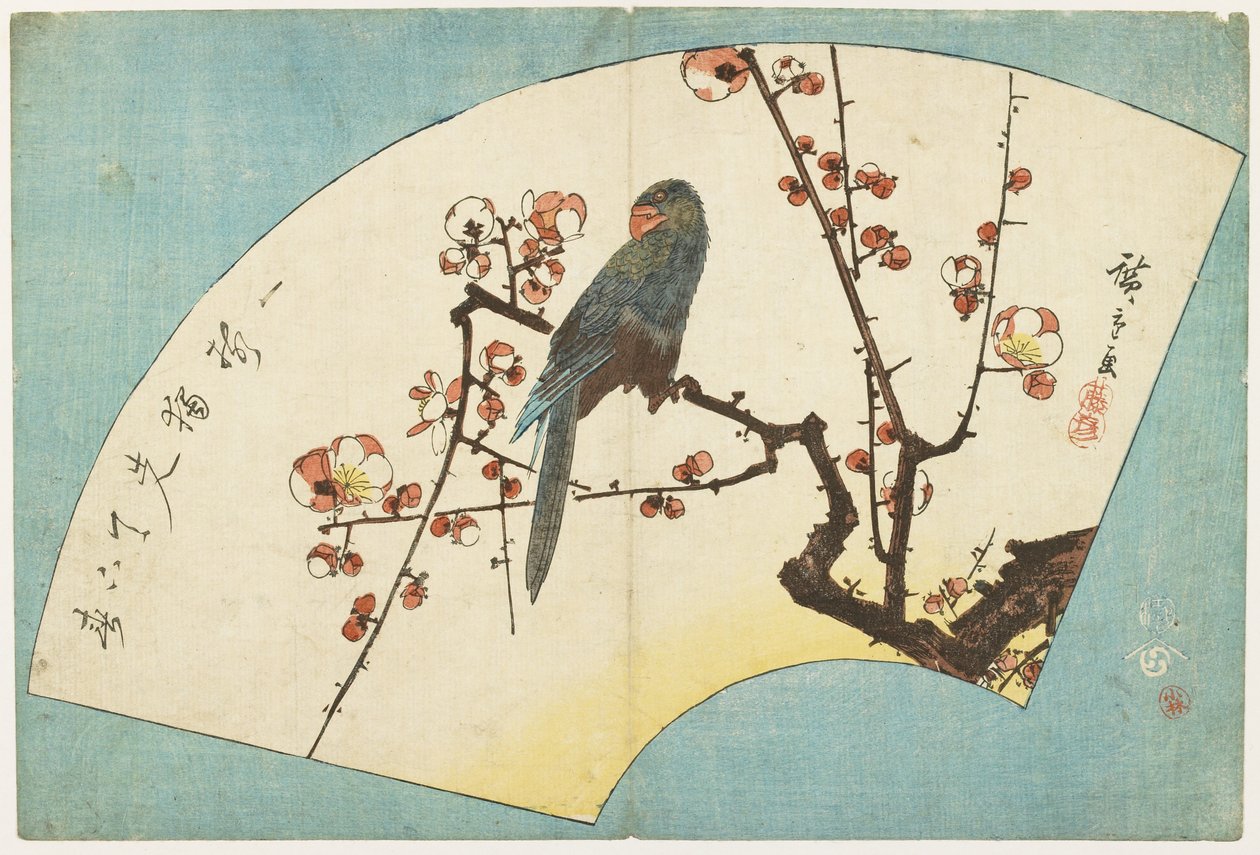 (Papegoja på ett blommande plommon), mitten av 1800-talet av Utagawa Hiroshige