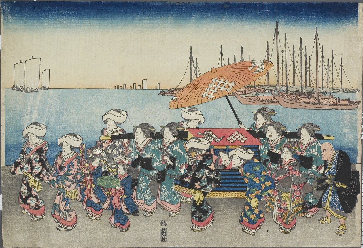 (Bröllopsprocession), mitten av 1800-talet av Utagawa Hiroshige
