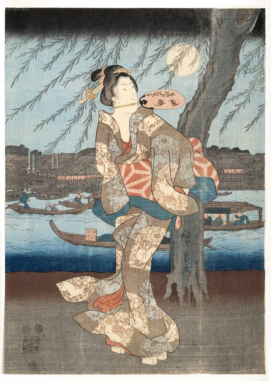 En sval sommarkväll på Ryogoku, 1848-51 (träblock) av Utagawa Hiroshige