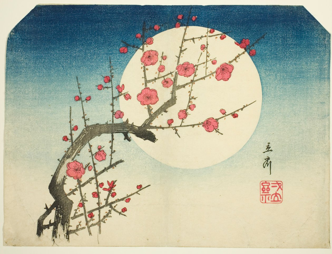 En röd plommongren mot sommarmånen av Utagawa Hiroshige