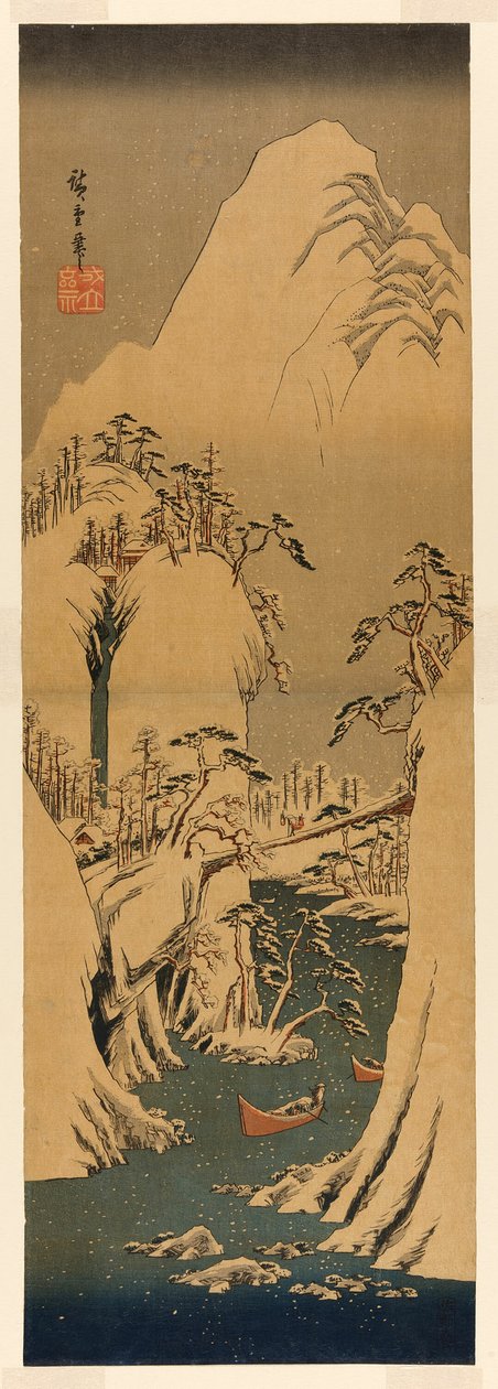 En snöig ravin vid Fujifloden av Utagawa Hiroshige