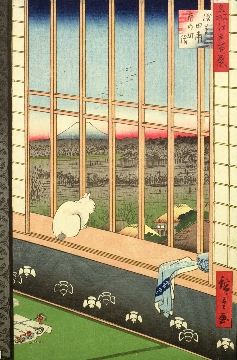 Asakusa Rice Fields under festivalen för hanen från serien "100 Views of Edo", pub. 1857 (träblock i färg) av Utagawa Hiroshige