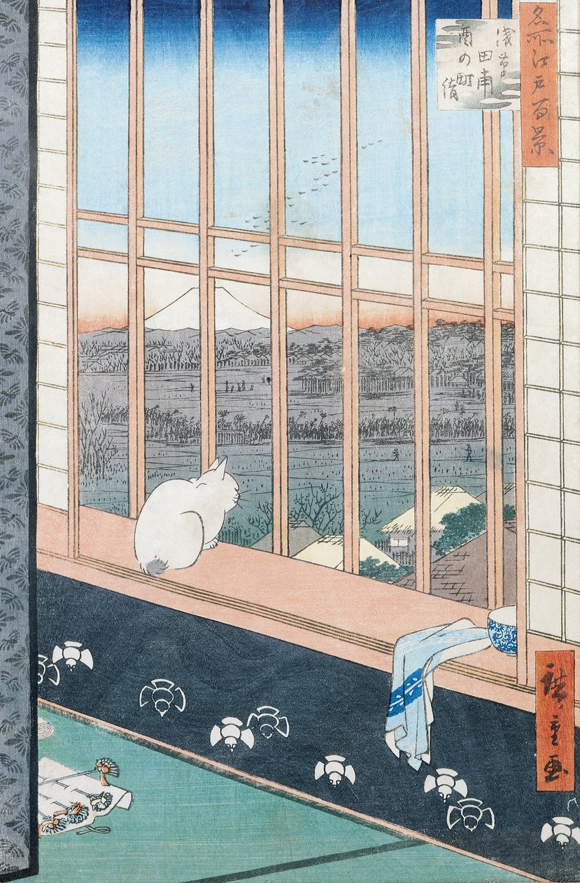 Asakusa Rice Fields under festivalen för hanen från serien "100 Views of Edo", pub. 1857 (trätryck i färg) av Utagawa Hiroshige