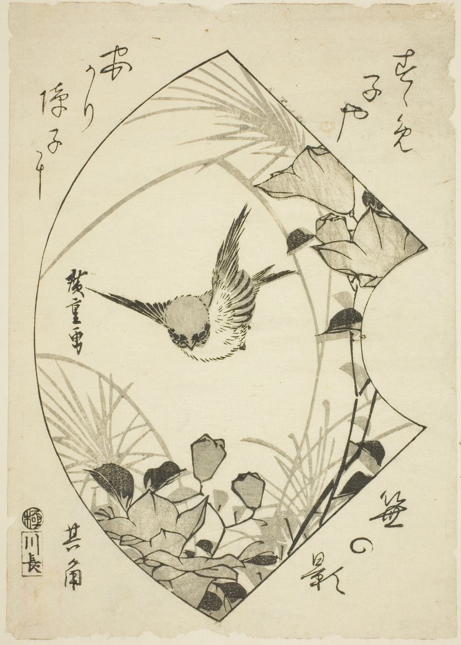 Höstblomma och sparv av Utagawa Hiroshige